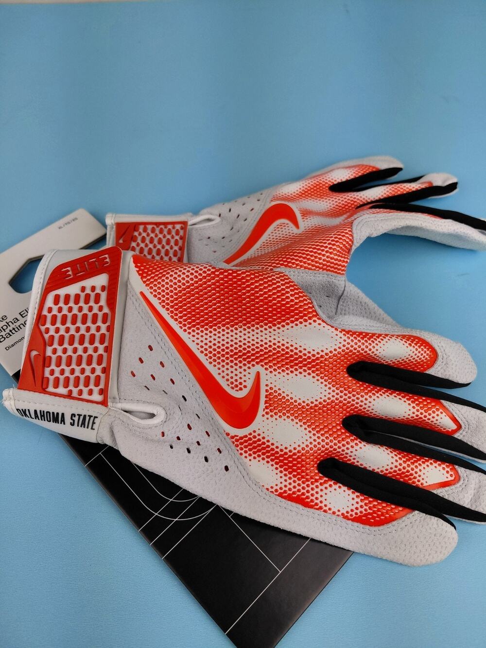 Nike Alpha Elite Batting Gloves Orange Oklahoma State Team Issued PE Men's Large